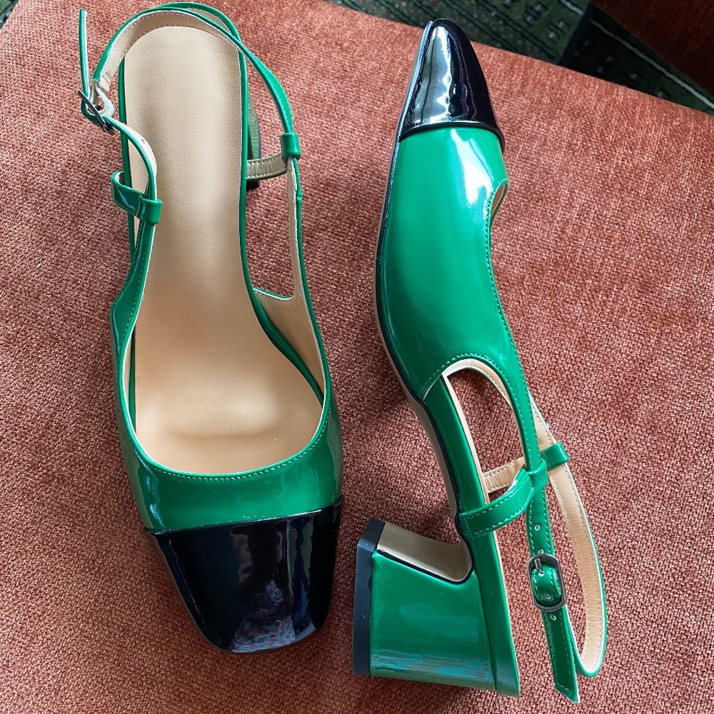 Green and black toe capped shoes